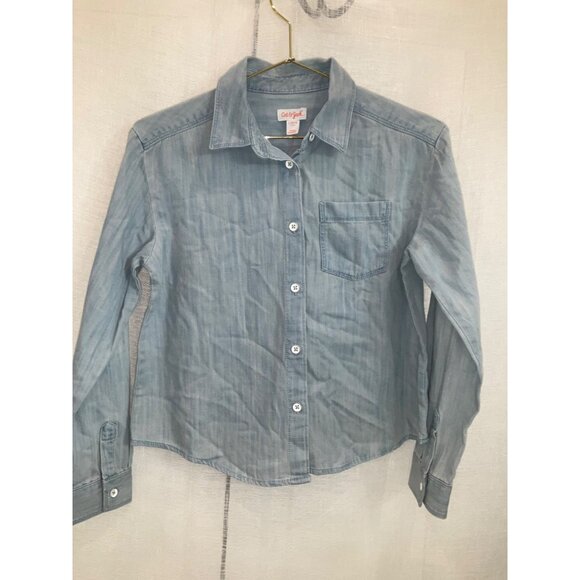 Cat & Jack Girls Denim Blue Button-Up Shirt Size LG 10-12 - Picture 3 of 4